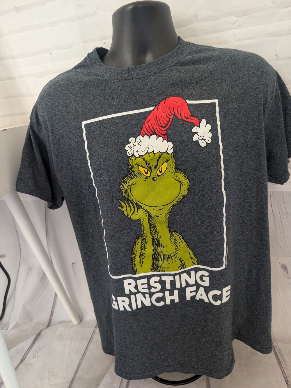 Resting Grinch Face Graphic Tee - Charcoal - Gender Neutral